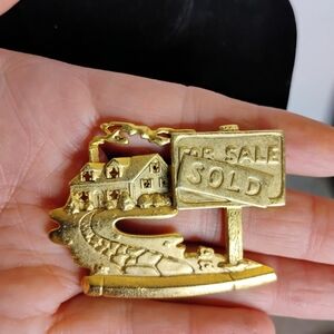 Vintage Gold Tone Metal Real Estate Signed AJC Brooch/Pin with SOLD Sign